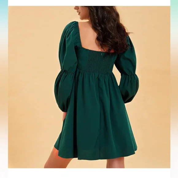 Women’s square neck dress long puff sleeve A-line - Picture 3 of 4